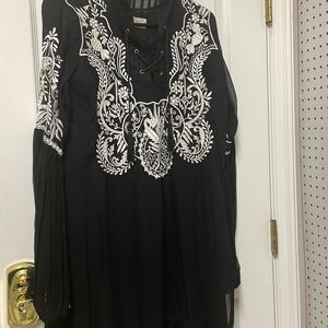 Black and white chiffon embroidered shirt and slip